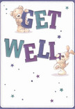 Radiating gentle optimism, this illustrated get well card features two lovable friends: a round, soft-furred bear and a mischievous puppy with velvety ears askew, both joyfully interacting with the colourful, oversized 'Get Well' lettering. Indigo and teal tones highlight the bold typography, their exuberant shapes standing out against a creamy, inviting backdrop-much like the energetic bouquets crafted by Brockley florists for neighbours recovering on chilled evenings or after quiet mornings in Telegraph Hill Park. Sprinkled stars in delicate shades of blue and purple sweep across the scene, infusing it with a playful abundance of hope, reminiscent of the smiles found during a fresh flower delivery from Flower Delivery Brockley. The tactile illusion of fur promises comfort-one can almost imagine the plush embrace-and the glimmer of starlight suggests encouragement from all corners of the community. This card expresses not just a wish, but an emotional balm: perfect for brightening the day of anyone on the mend, and ideal to pair with a hand-crafted bouquet sent right from the heart of Brockley.
